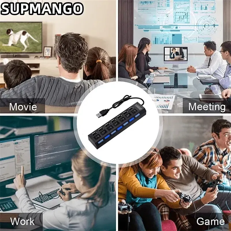 Color: WHITE - USB HUB USB Switch Hub 2.0 Adapter High Speed Multi 7 Ports Hub USB On Off Portable Splitter For Computer Laptop