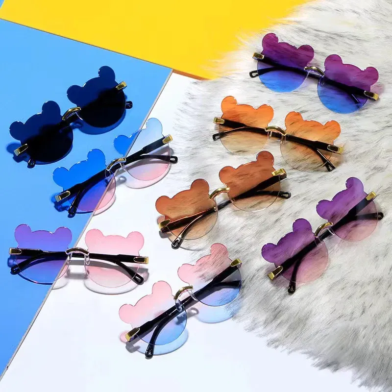 Lenses Color: PURPLE - Hot Sale!Children Cute Cartoon Bear Shape Sunglasses Boy Girls Summer Anti-UV UV400 Rimless Sun Glasses Kids Outdoor Sun Glasses