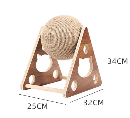 Solid Wood Natural Sisal Scratcher Ball Toy