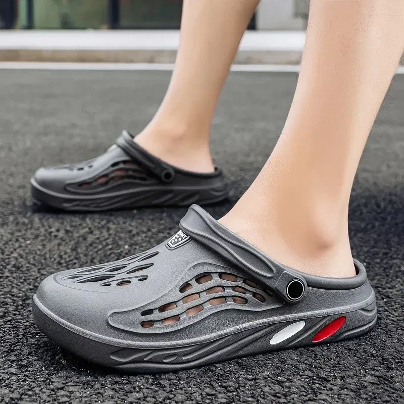 Color: GRAY, Shoe Size: 37 - Plus Size 47 48 49 Men Summer Clogs Sandals EVA Slippers Men and Women Garden Shoes Beach Sandals Couple's Outdoor House Slides
