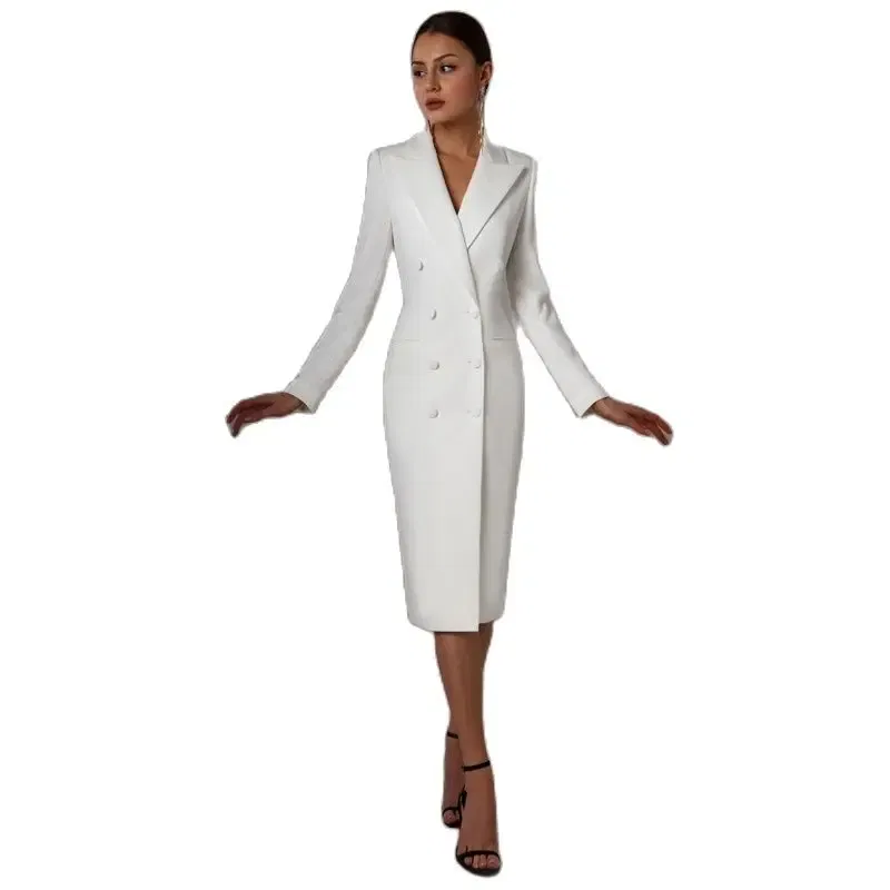 Color: Navy Blue, Size: 4XL - Women's Suit Long Blazer Double Breasted Jacket White Tuxedo Party Point Lapel Clothes спор?‚ивн?‹й кос?‚юм ?¶?µнск