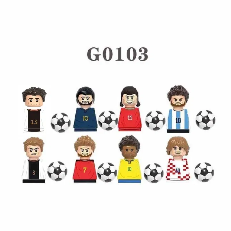 Color: Burgundy - 1-16PCS Messi Ronaldo Neymar Lewandowski Soccer World Famous Football Players Figurine Mini Action Building Block Toy Kids Gifts