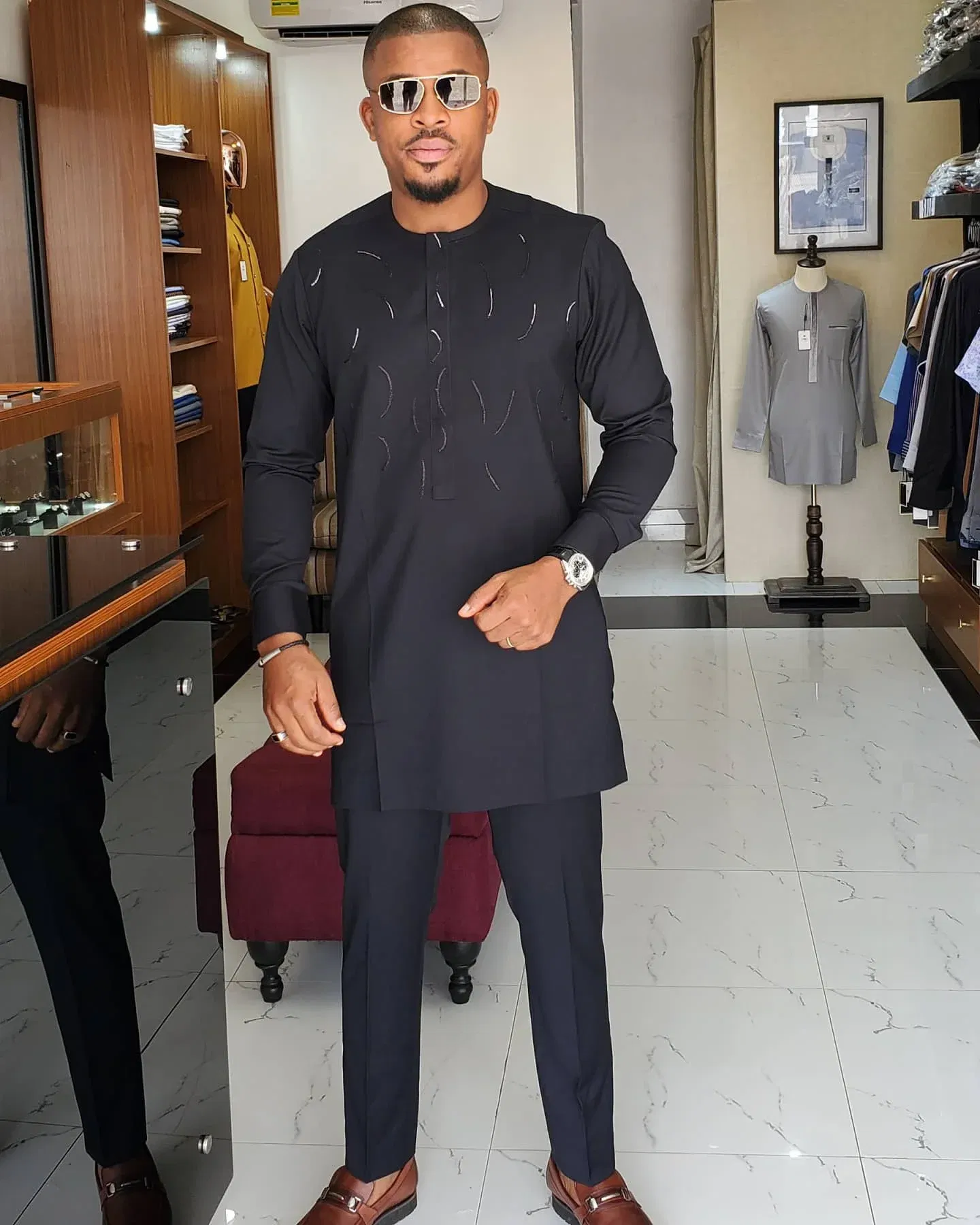 Men's Tenos Wedding 2-Piece Suit Waist Pants Shirt Solid Color Panel Long Sleeve Party African Ethnic Style Clothing (M-4XL)