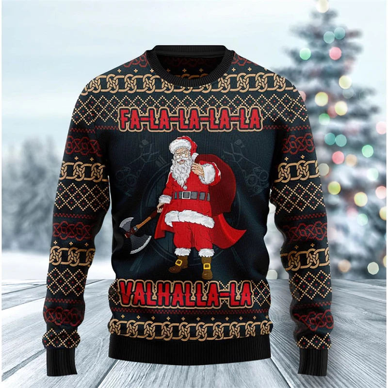 Color: GRAY, Size: S - Funny Santa Claus Graphic Ugly Christmas Sweater 2026 Men Fashion Autumn Winter 3D Printed Sweatshirt Casual Oversized Pullovers