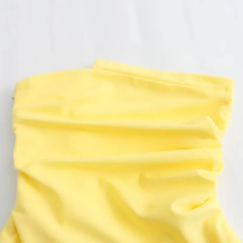 Color: Beige, Size: XS - Asymmetrical Strapless Top Lemon Yellow Women Sleeveless Lady Female Clothes Slim Fit Suspenders Tube Top Off Shoulder