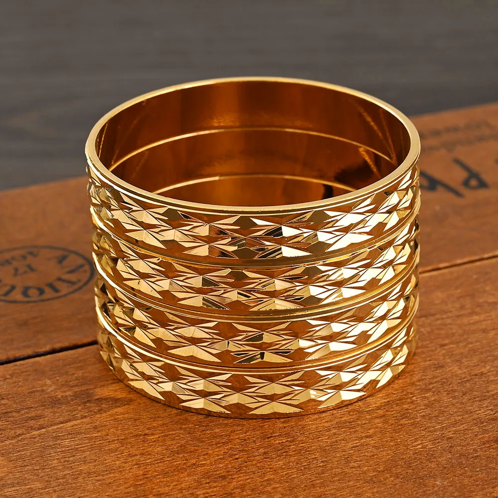 Metal Color: Rhodium Plated - 4PCS Gold Color Width 8mm Different Size Hawaiian Jewelry Polynesian Gold Plated Flower Bangles  Girls Birthday Party Gifts