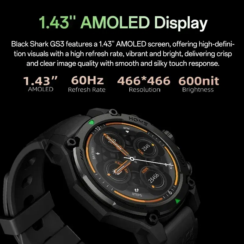 Color: GRAY, Ships From: CHINA - [World Premiere]Blackshark GS3 Smart Watch Global Version 1.43"AMOLED Display GPS Satellite Positioning 21 Day Life 5ATM