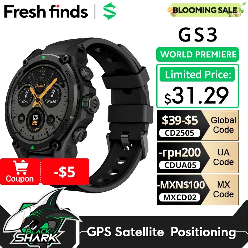 Color: GRAY, Ships From: CHINA - [World Premiere]Blackshark GS3 Smart Watch Global Version 1.43"AMOLED Display GPS Satellite Positioning 21 Day Life 5ATM