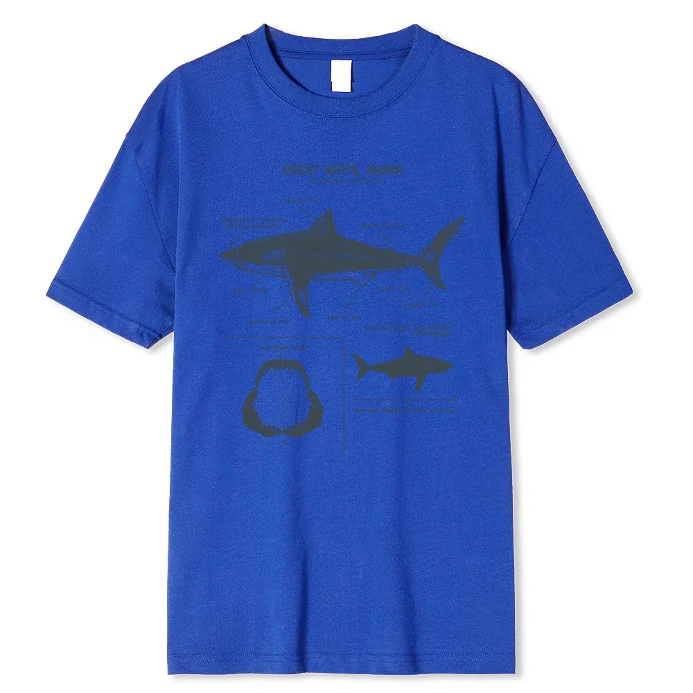 Color: GRAY, Size: XXL - Great White Shark Anatomy T-Shirt New Summer Men Street Short Sleeve Hip Hop Punk Style Boy Casual Tops Fashion White Tees