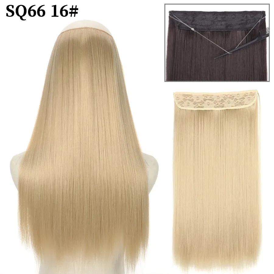 Color: #31, Stretched Length: 16inches, Ships From: CHINA - Synthetic Natural Wavy No Clip Fish Line Invisible Hair Extensions Mixed Color Blonde Black Artificial False Hair Piece ForWomen