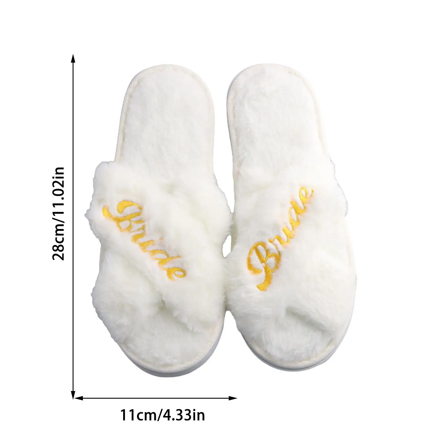 Color: Straw, Shoe Size: One Size - Personalized Wedding Name Slipper Bridal Party Fluffy Slippers Warm Soft Ladies Home Shoes Bridesmaids Gifts