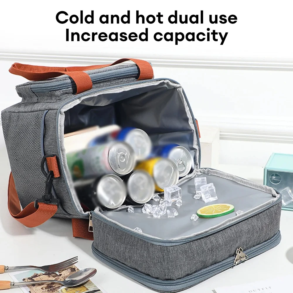 Color: SKY BLUE - Portable Double Layer Lunch Bags Food Box Durable Camping Oxford Backpacks Icebox Large Capacity Picnic Durable BBQ Outdoor BBQ