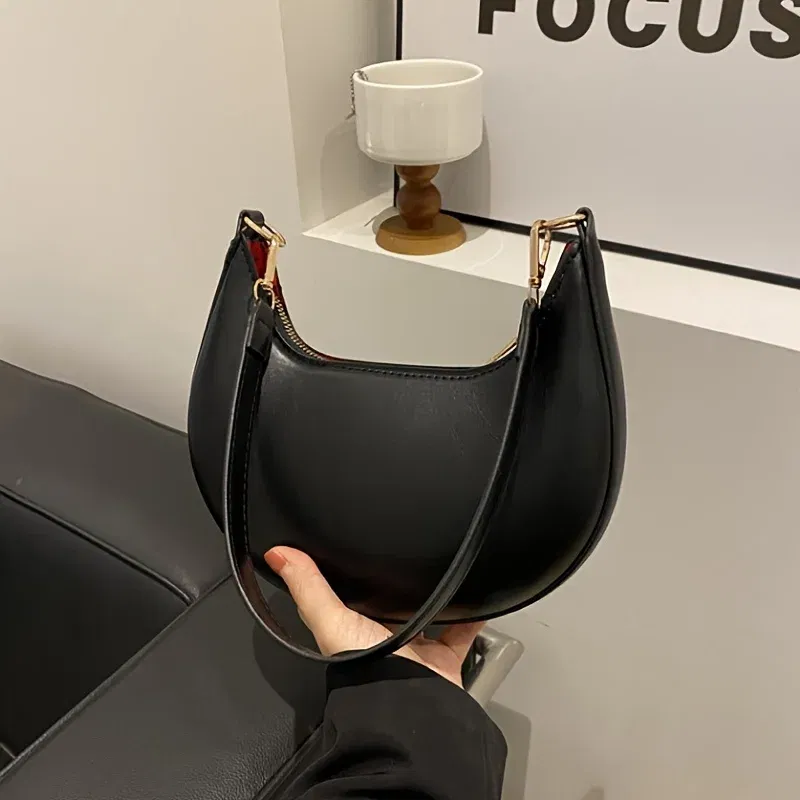 Color: Khaki - New Fashionable High-end Moon-shaped Baseball Bag, Showing Luxury, Women's Single Shoulder Bag