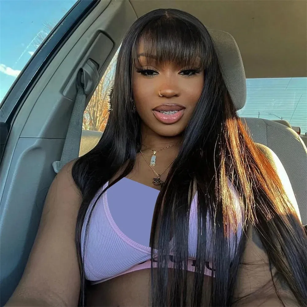 Stretched Length: 14inches, Lace Wig Type: 4*1, Density: 180%, Ships From: CHINA - 30 Inch 3X1 Middle Part Lace Human Hair Wig With Bangs For Women Straight Brazilian Wigs On Sale Cheap Fringe Short Bob Wigs
