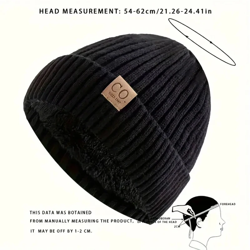 Color: WHITE, Size: XS - New Unisex Two-Tone Winter Hats Add Fur Lined Men And Women Fashion Warm Beanie Cap Casual Winter Knitted Hats
