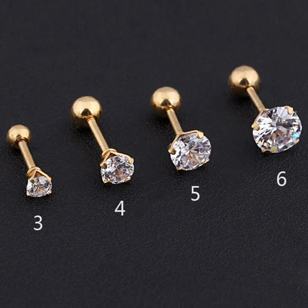Metal Color: Rhodium Plated, Main Stone Color: green - 1Pc Small Round Cz Tragus Cartilage Titanium Steel 16G 4 Prong Ear Stud Earrings Tragus Helix Piercing Jewelry Sexy Body Jewelry