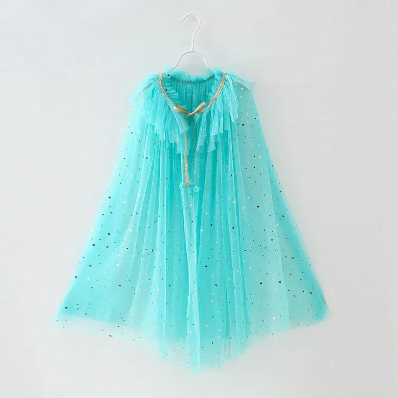 Color: WHITE, Kid Size: 8T - Little Girls Sequins Tulle Cape Children Princess Party Dress Up Cloaks Summer Thin Blue Pink White Halloween Birthday Costumes