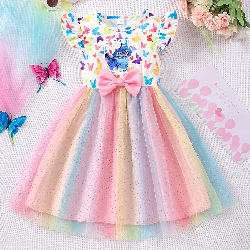 Color: Turquoise, Size: One Size, Ships From: CHINA, Height: 170 - KPop Demon Hunter Christmas Princess Dress Girl Fashion Casual Autumn Butterfly Dress Wedding Birthday Party Dress Gift Clothes