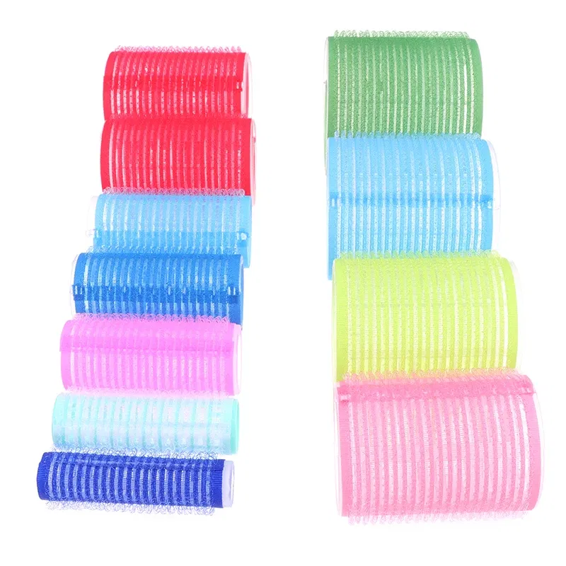 Color: Pink - 6 Pcs Hairdressing Home Use DIY Magic Large Self-Adhesive Hair Rollers Styling Roller Roll Hair Curler Beauty Tool 10 Size