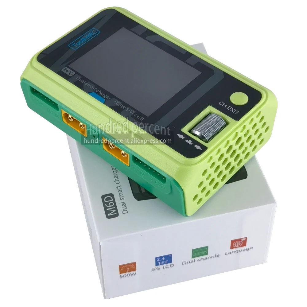 Color: green - ToolkitRC M6D Green Purple 500W 15A DC Dual Channel Smart Charger Discharger For 1-6S Lipo Battery FPV Model Spare Part Replace