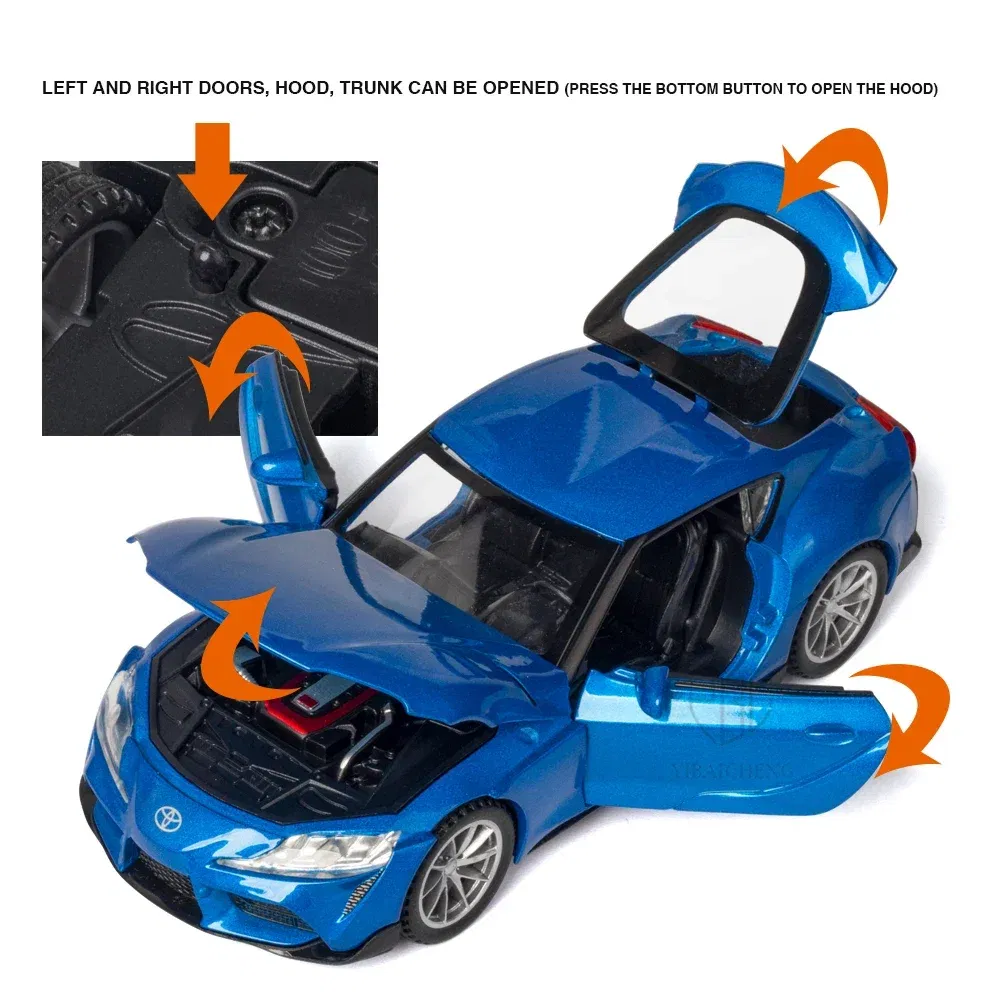 Color: black - 1:32 Toyota GR SUPRA Diecast Alloy Car Model High Simulation Metal Toy With Sound Light Pull Back For Kid Children Collection
