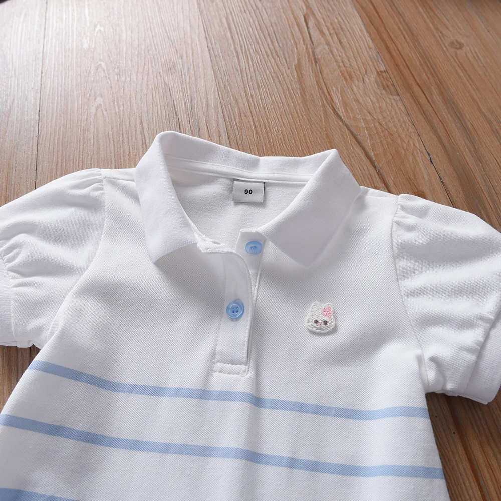 Color: Pink, Kid Size: 4T - Girls' Fashion Polo Dress with Stripes Kids Elegant Puffed Sleeves Clothes Baby Girls Summer Dresses