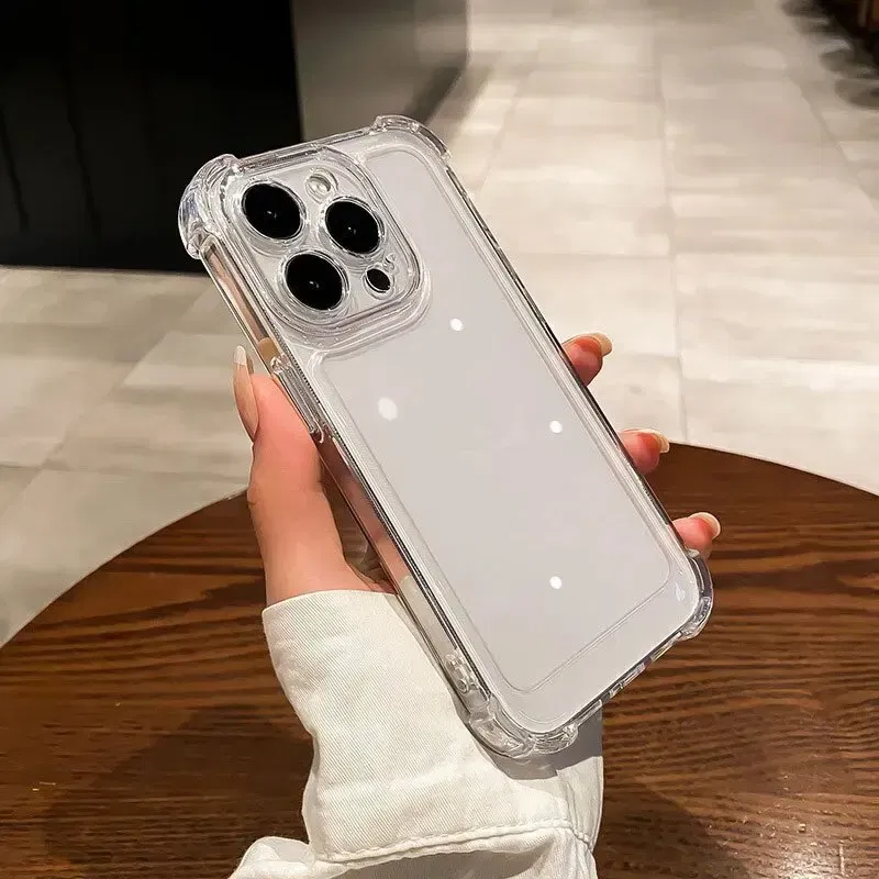 Material: ABS, Color: Clear - Vanuoxin Luxury Shockproof Case for iPhone 15 14 13 12 11 Pro Max with Electroplat Button Bumper Phone Back Cover Clear & Black