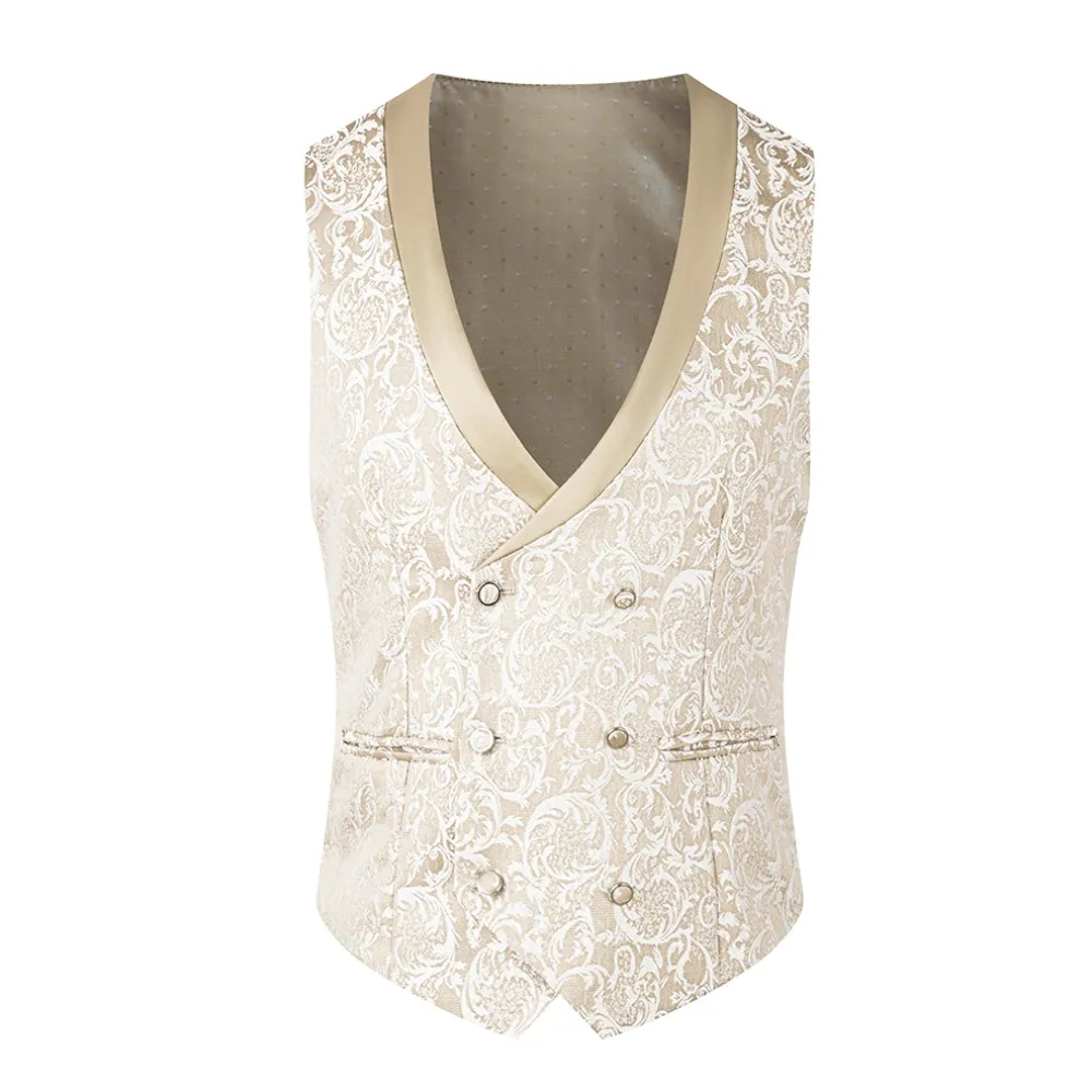 Color: Beige, Size: L - New fashion jacquard beige suit slim single breasted elegant formal best man suit