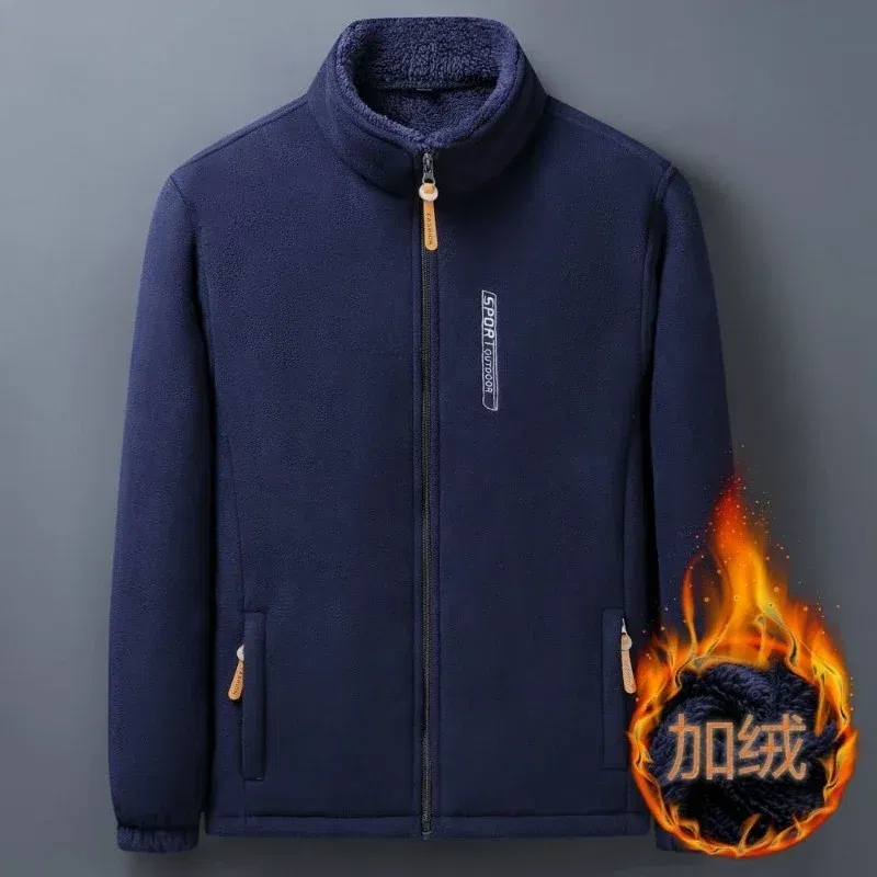 Color: black, Size: XXL - Winter Men Outdoor Fleece Jacket Casual Polar Fleece Cold-Proof Thickened Coat Lightweight Windproof Zipper Cardigan Warm Jacket