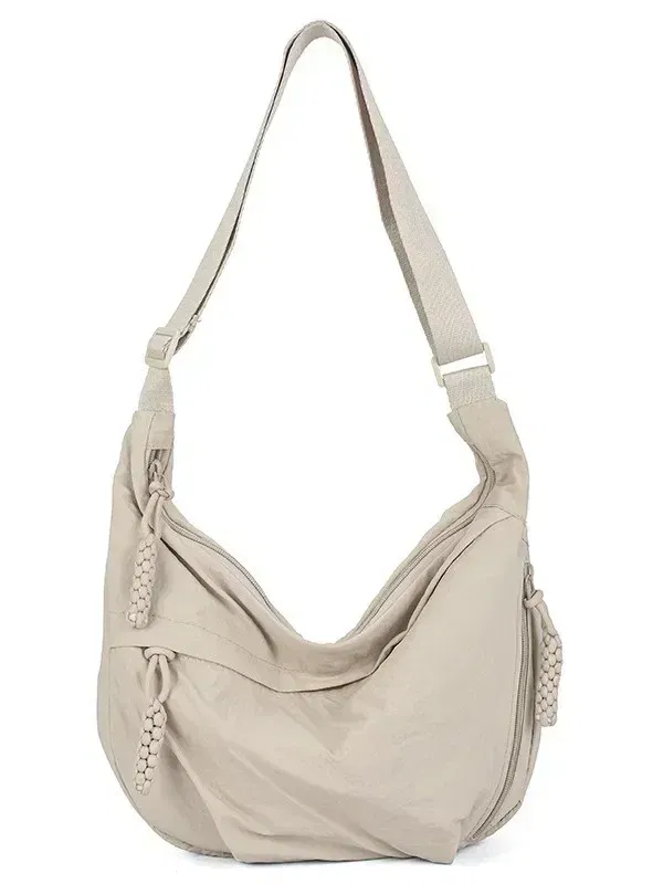 White Trendy Women's Soft Cloth Shoulder Bag Solid Color Student Casual Style Big Handbags Crossbody Bags for Women Shoulder Hobos Bag