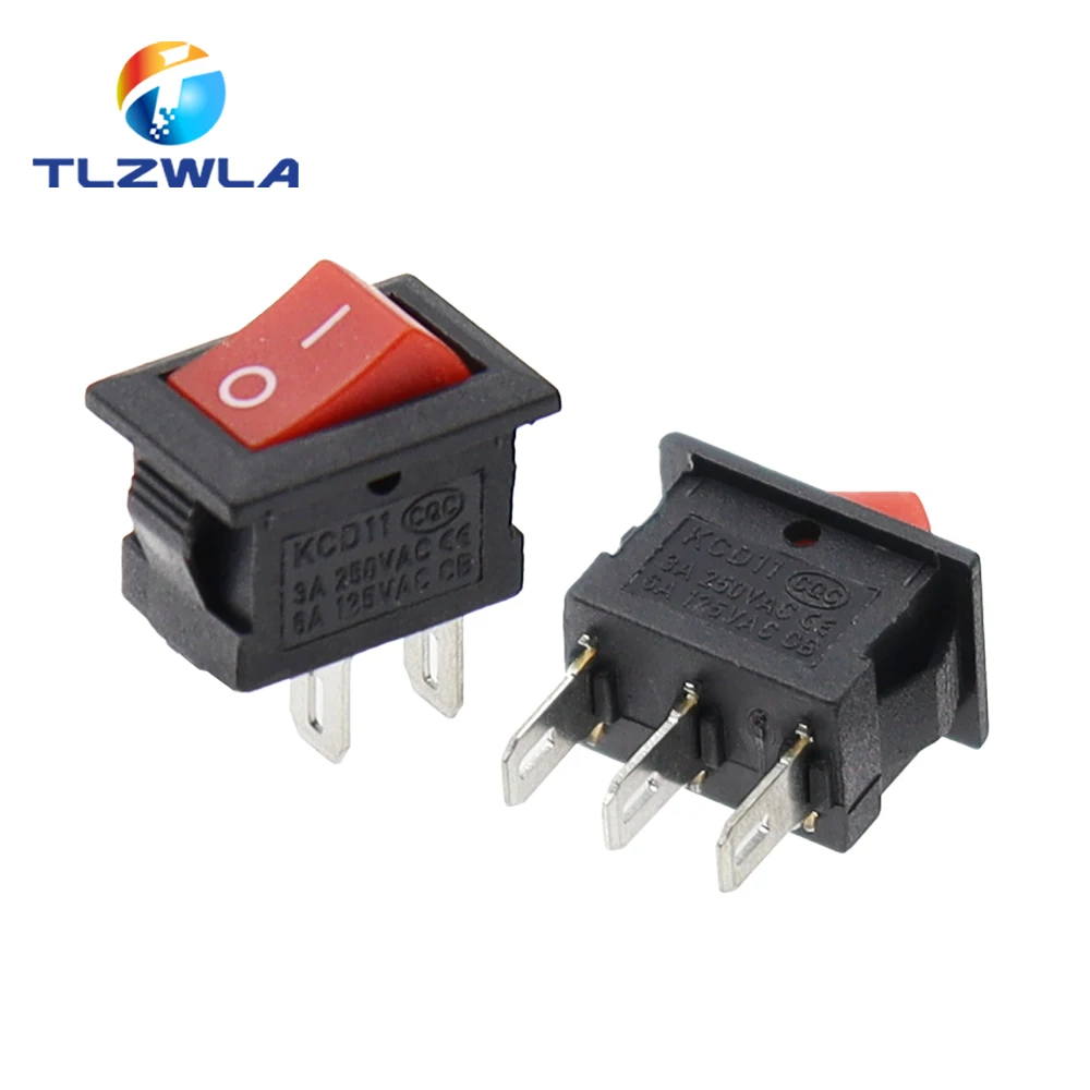 Color: army green, Size: 4XL - 5/10PCS KCD11 Rocker Switch 10*15mm Mini Push Button Switch ON-OFF / ON-OFF-ON 2 Pins / 3 Pins 3A 250VAC / 6A 125VAC 10x15mm