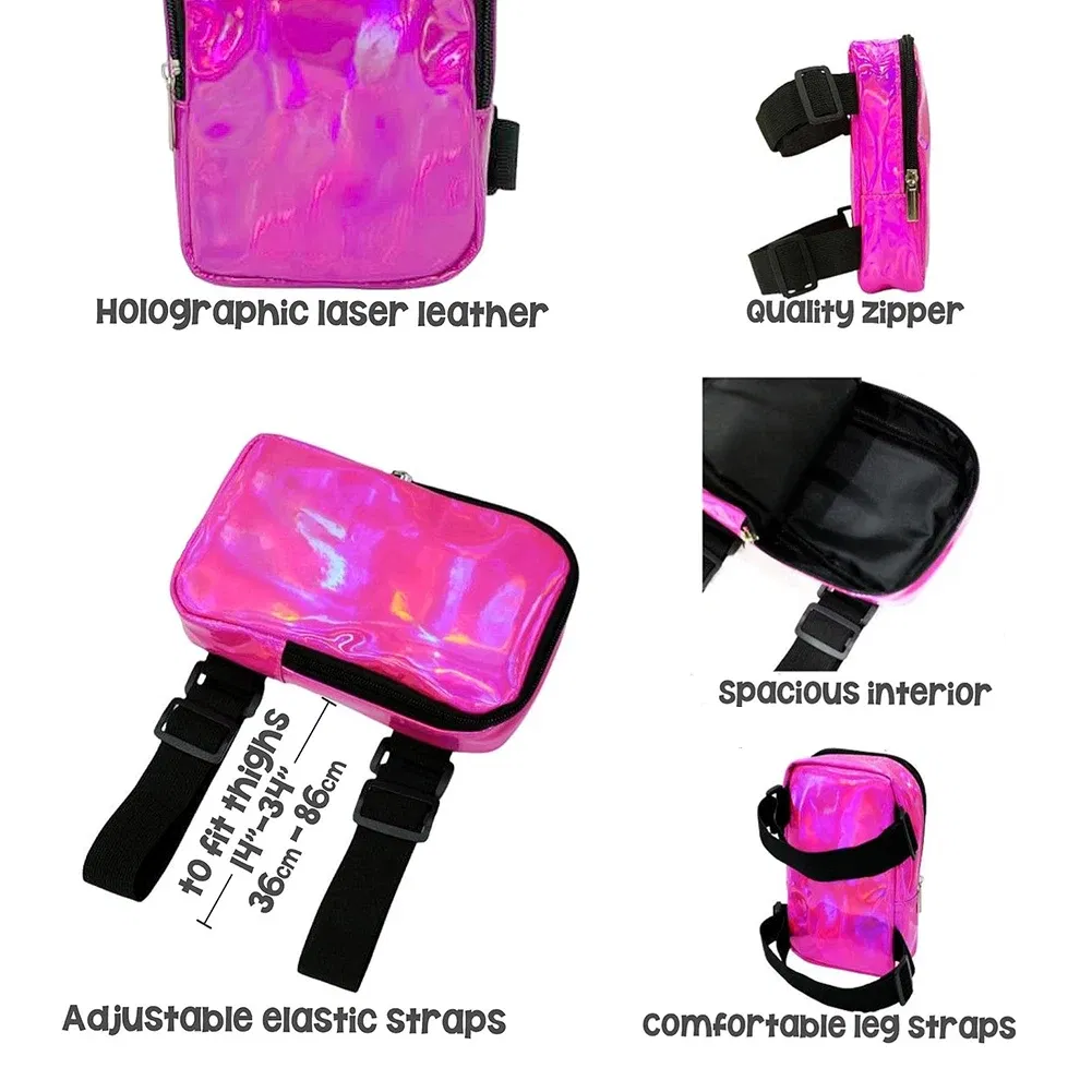 Color: Dark Grey - Women's Holographic Thigh Bag Adjustables Straps Waist Pouch For Outdoor Waterproof Running Waist Bag Sports Mobile Phone Holder