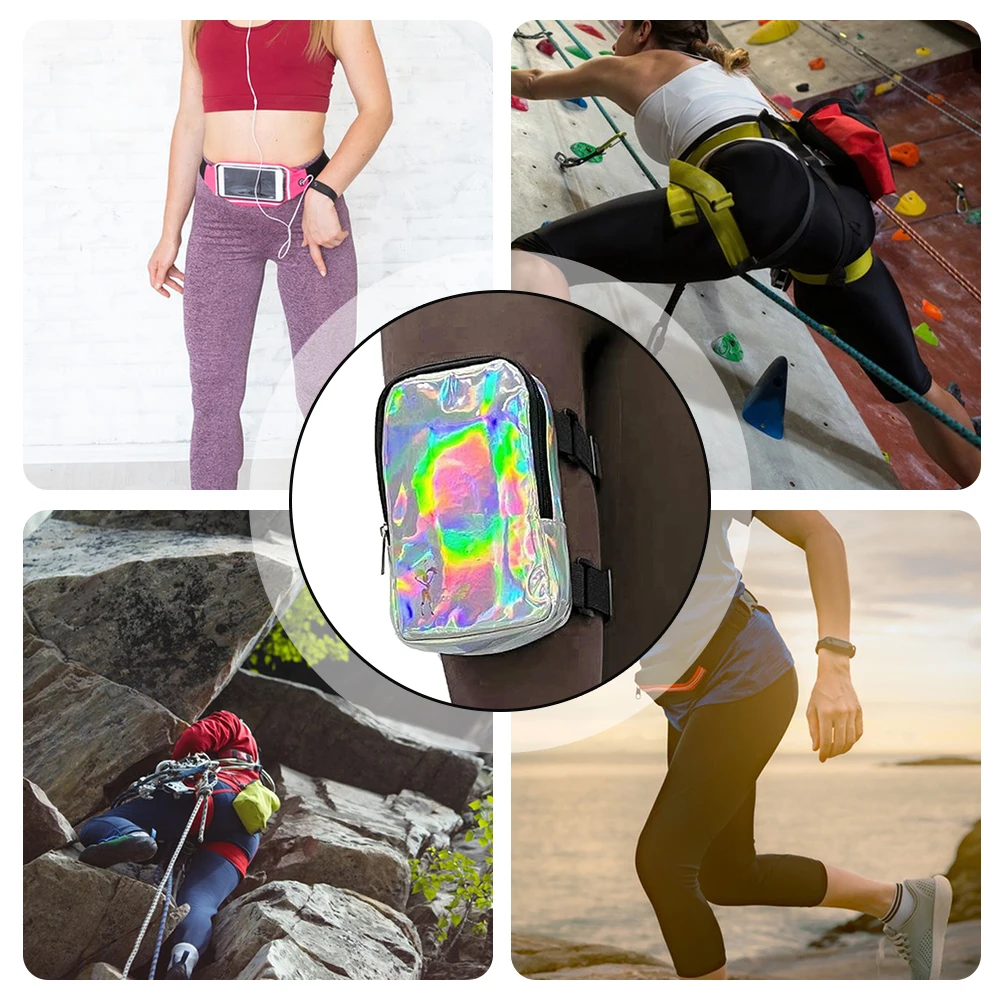 Color: Dark Grey - Women's Holographic Thigh Bag Adjustables Straps Waist Pouch For Outdoor Waterproof Running Waist Bag Sports Mobile Phone Holder
