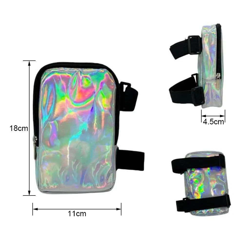 Color: Dark Grey - Women's Holographic Thigh Bag Adjustables Straps Waist Pouch For Outdoor Waterproof Running Waist Bag Sports Mobile Phone Holder