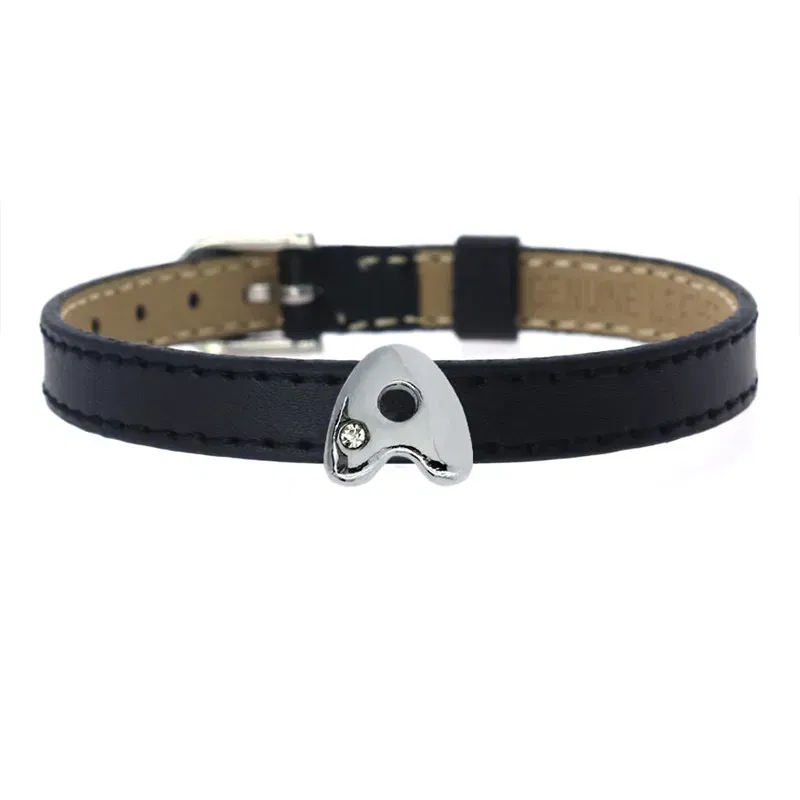Color: black - 8mm Fat Slide Letters Charms Bracelet Women Jewelry Making 1pc Slide Alphabet A-Z DIY Wristband Belt Keychain Pet Collar