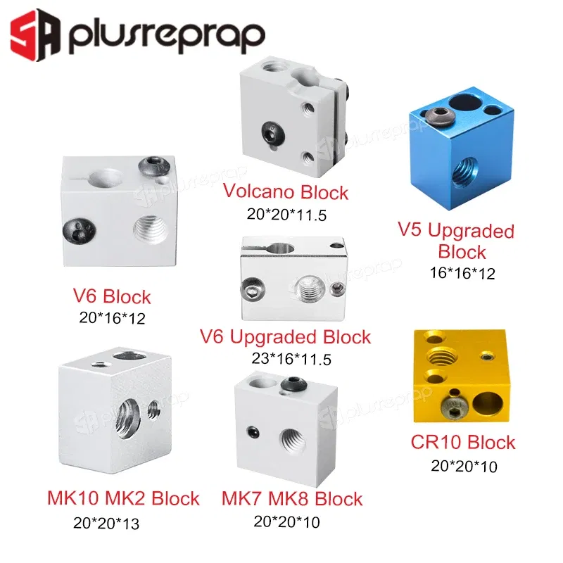 Color: GRAY - 3D Printer Accessories Heated Block MK7 MK8 MK10 V5 V6 Volcano CR10 for Print Head Extruder J-head Aluminum Block
