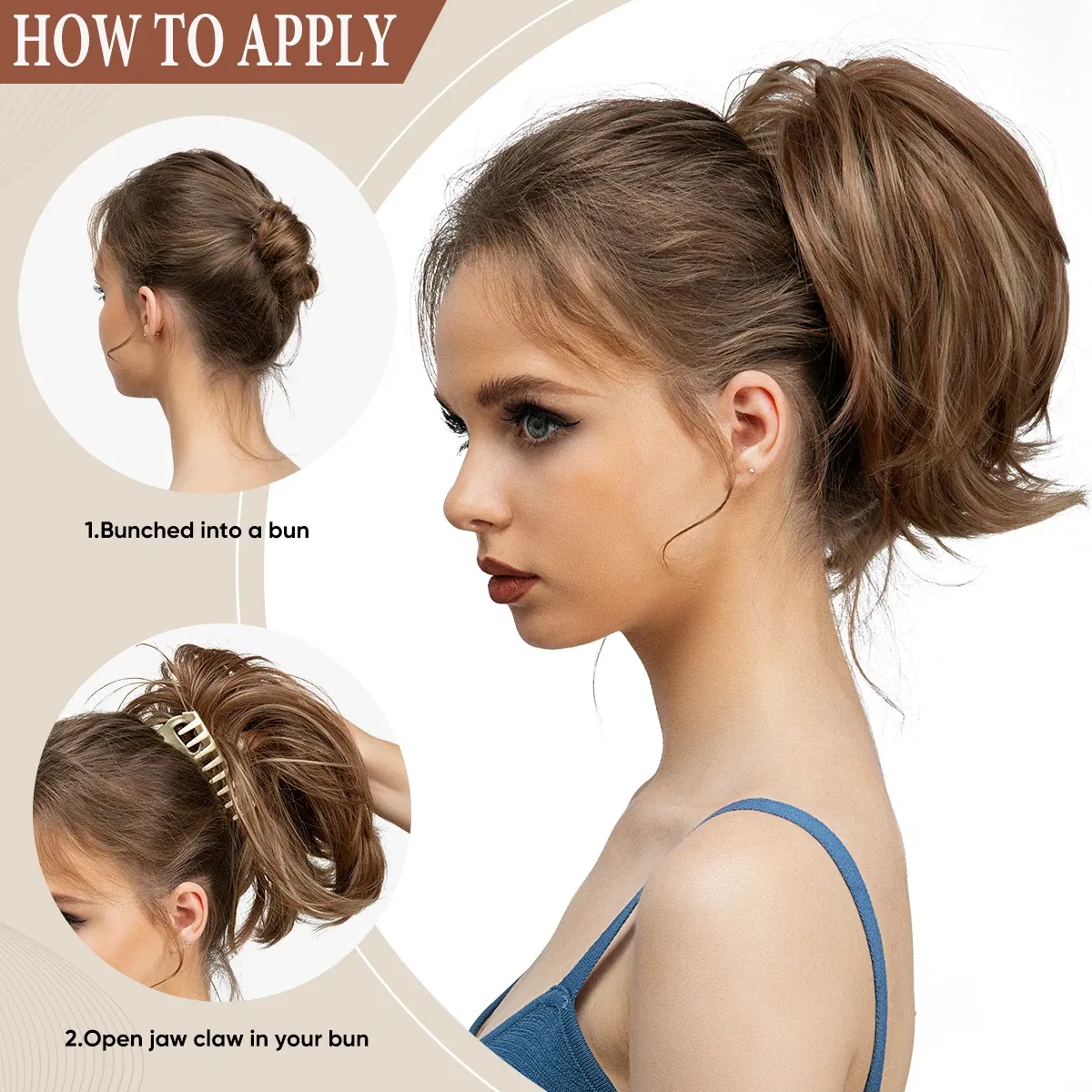 Color: NC/4HL, Bulk Buy: 1pc - Synthetic Claw Clip In Ponytail Hair Extensions Diy Hairpiece Hair Bun  Fake Blonde Hair False Pigtail for Women