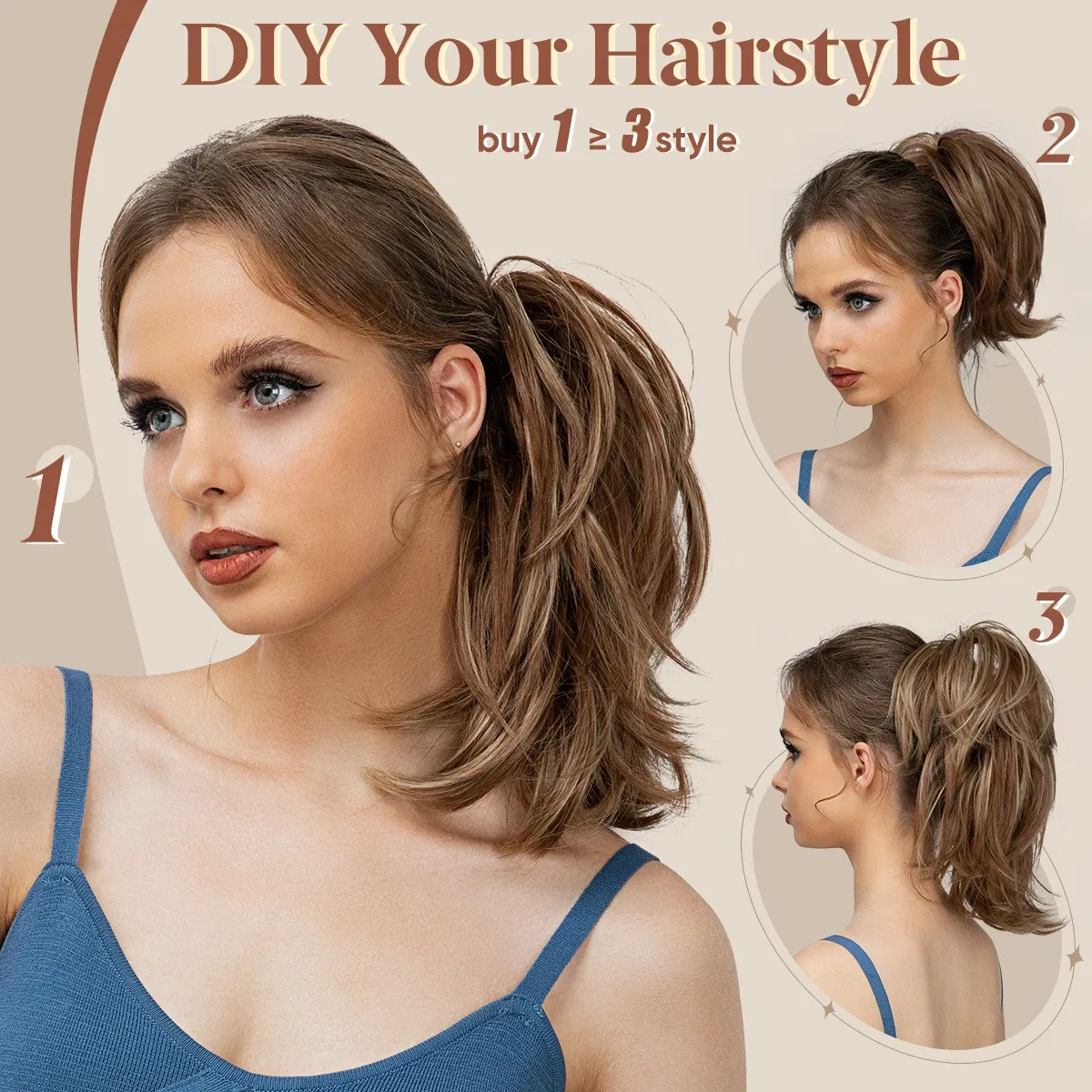Color: NC/4HL, Bulk Buy: 1pc - Synthetic Claw Clip In Ponytail Hair Extensions Diy Hairpiece Hair Bun  Fake Blonde Hair False Pigtail for Women