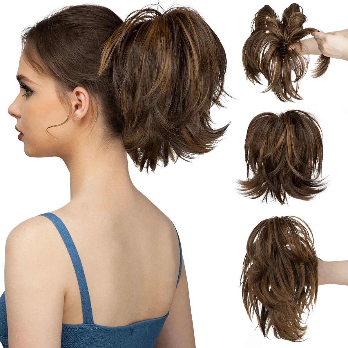 Color: NC/4HL, Bulk Buy: 1pc - Synthetic Claw Clip In Ponytail Hair Extensions Diy Hairpiece Hair Bun  Fake Blonde Hair False Pigtail for Women