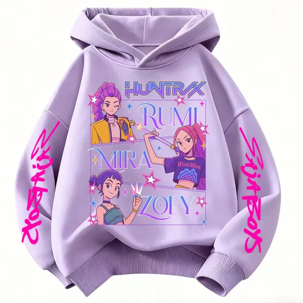 Color: Ivory, Kid Size: 5 - Children's Hoodies KPop Demon Hunters tops Boy Girls Coat Casual Toddle Sweatshirr white pink child 3-12 year the Spring Autumn