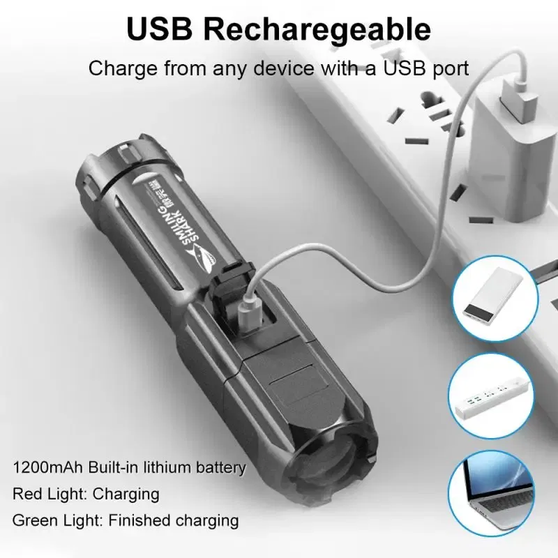 Emitting Color: Blue - Powerful LED Flashlight Rechargeable USB 18650 Waterproof Zoom Fishing Hunting 100000 Lumens Tactical Flashlight LED Flashlight
