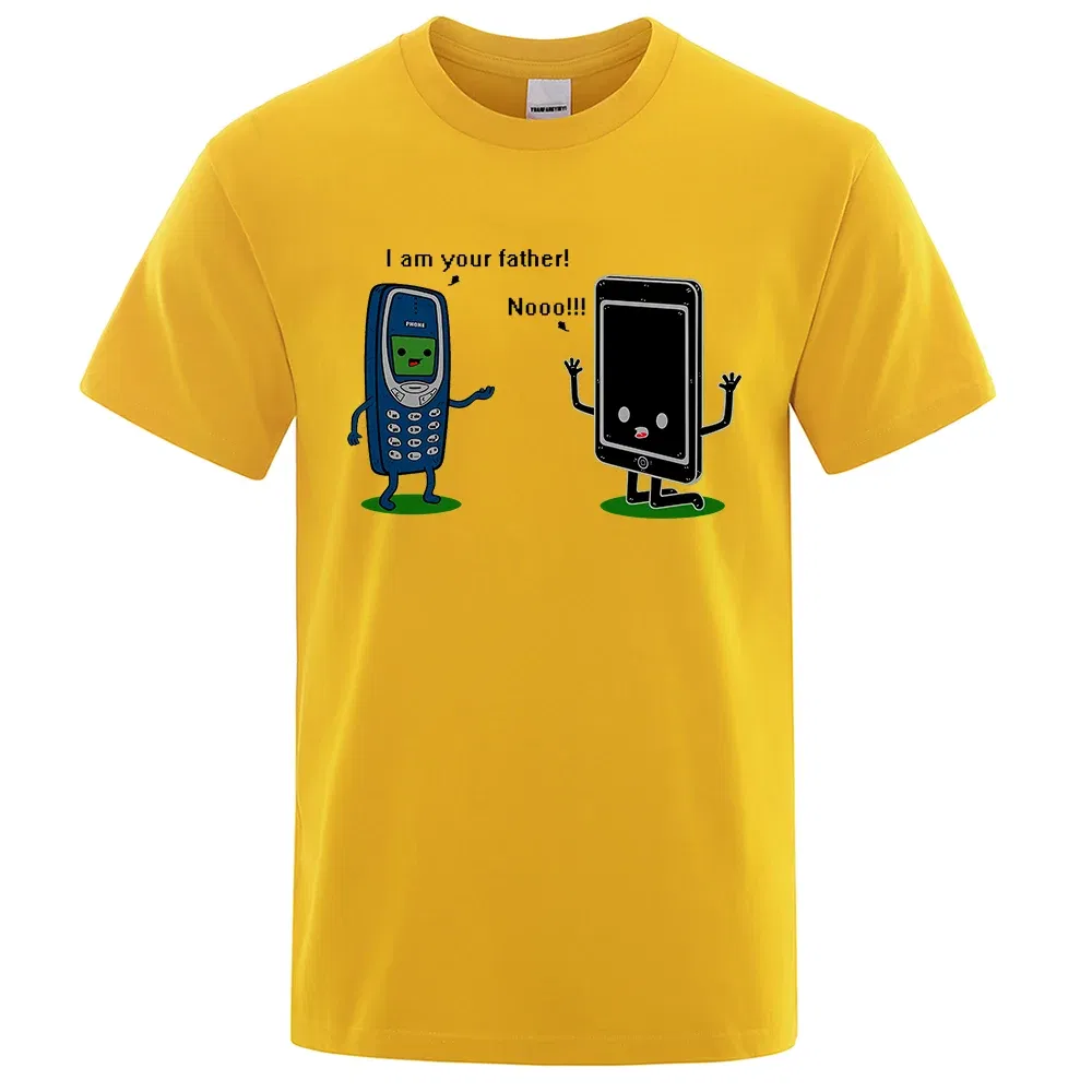 Color: Khaki, Size: S - I'm your father Funny phone T-Shirts Men Women Casual Short Sleeve Crewneck Breathable Tops Cotton Summer Hip Hop Tee Clothing