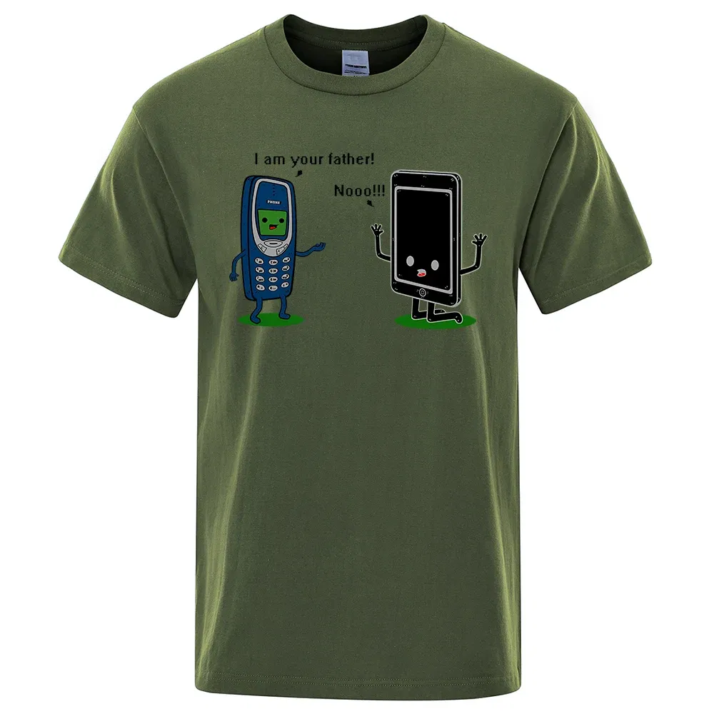 Color: Khaki, Size: S - I'm your father Funny phone T-Shirts Men Women Casual Short Sleeve Crewneck Breathable Tops Cotton Summer Hip Hop Tee Clothing