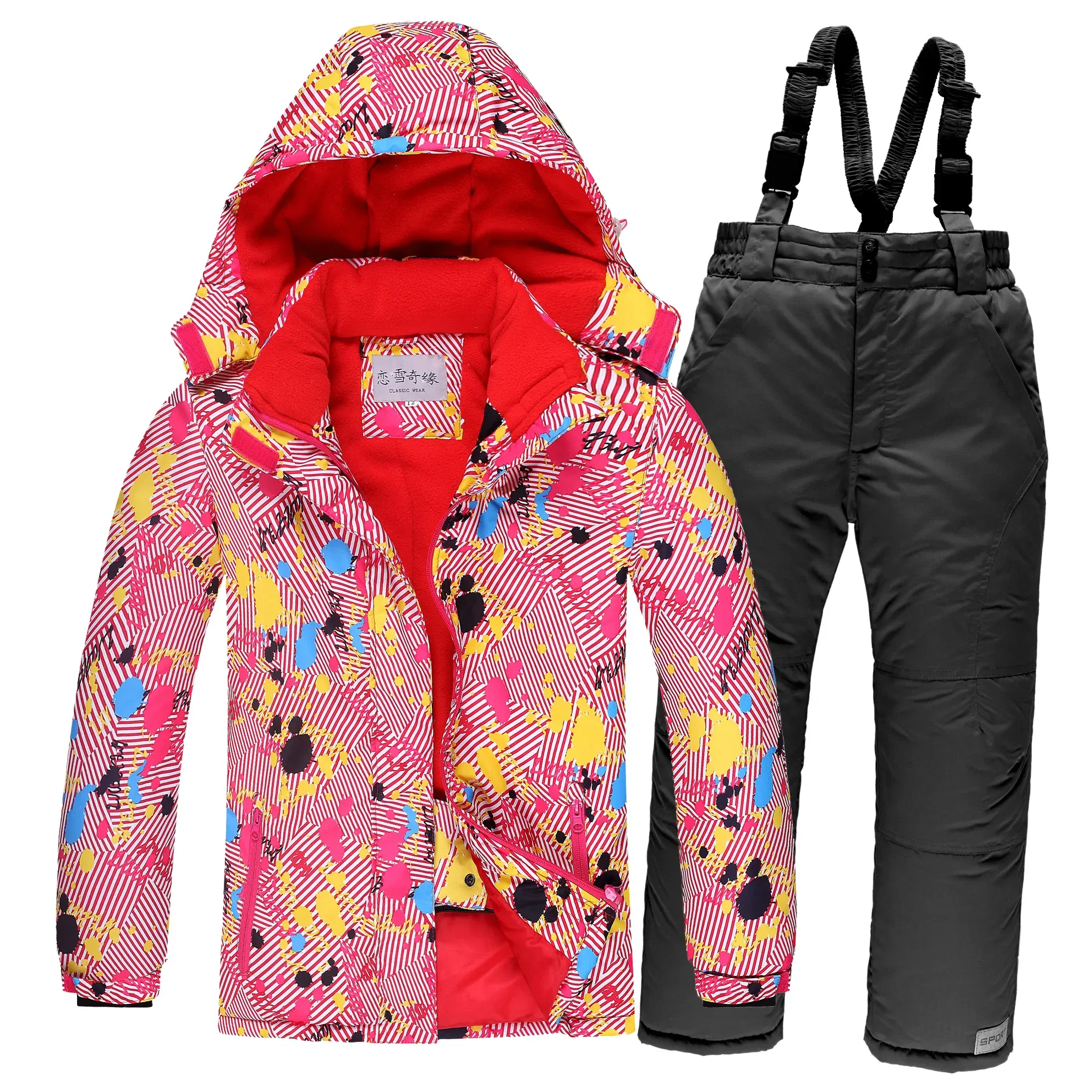 Color: Khaki, Kid Size: 7 - OLEKID 2025 Russia Winter Children Boy Ski Suit Waterproof Girl  Jacket Overalls Snowsuit 3-16 Years Kid Teenage Parka Snow Suit