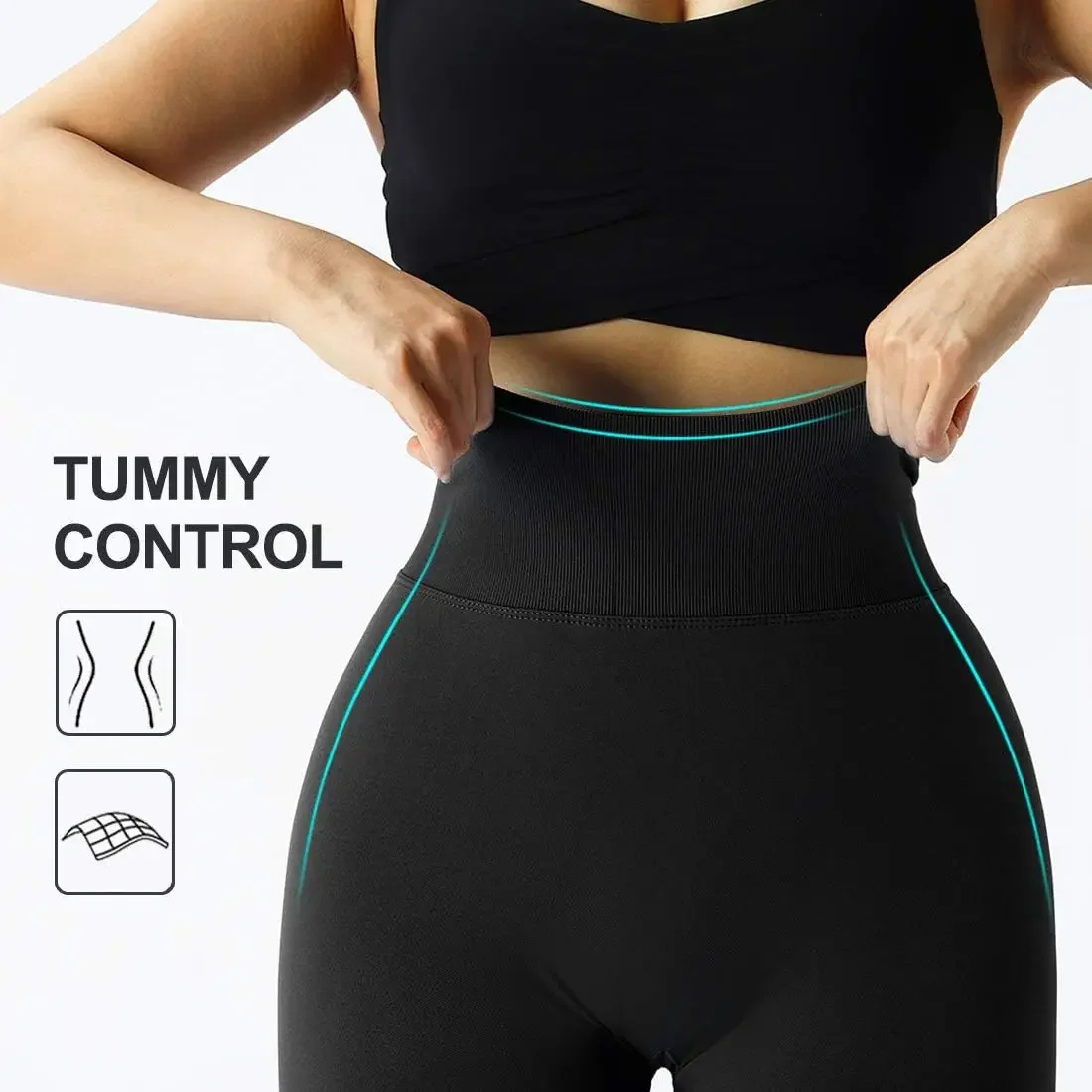 Color: GRAY, Size: M - Seamless Knitted Leggings Fitness GYM Pants Women's High Waist Leggings Hips Tight Peach Buttocks High Waist Nude Yoga Pants