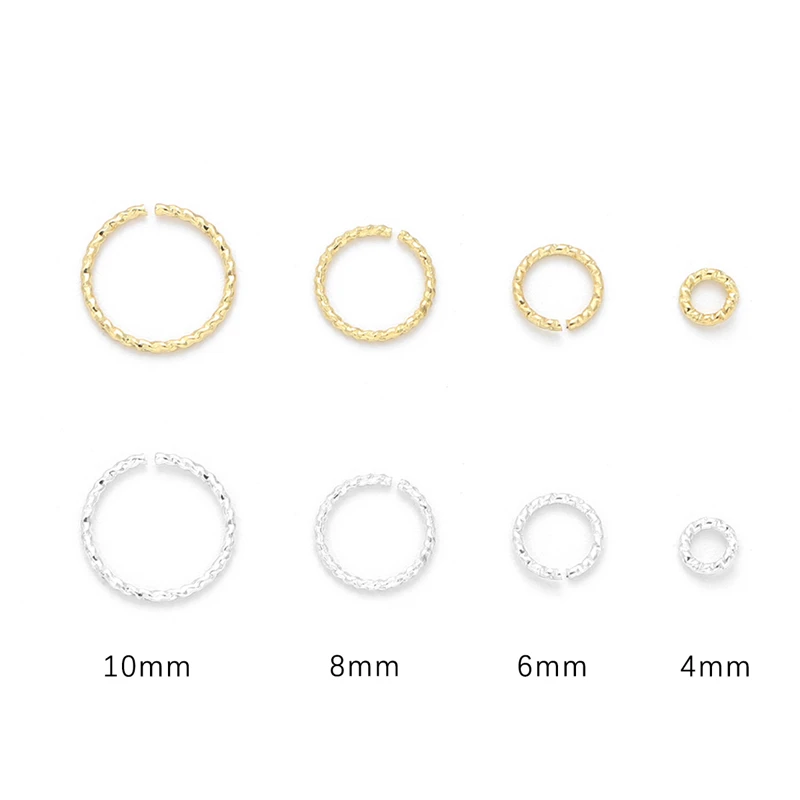 Color: Orange - 20Pcs 4/6/8/10mm Silver/14K Gold Plated Brass Jump Rings Open Loops for Earring Bracelet Necklace DIY Jewelry Making Findings