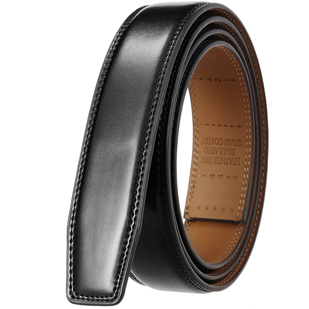 Color: Blue, Belt Length: 100cm - 90-130cm Brand No Buckle 3.0cm Wide Genuine Leather Automatic Belt Body Strap Without Buckle Belts Men Good Quality No Holes