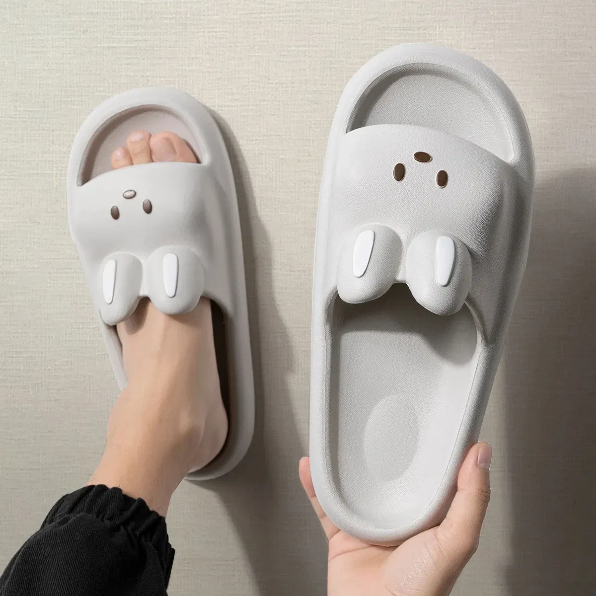 Color: black, Shoe Size: 40 - Pillow Rabbit Slippers for Women and Men | House Slides Shower Sandals | Extremely Comfy | Cushioned Thick Sole
