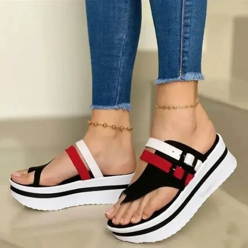 Color: Red, Shoe Size: 39 - 2024 summer new pointed sponge cake and pointed sandals women's round toe women slippers  sandal  luxury sandals