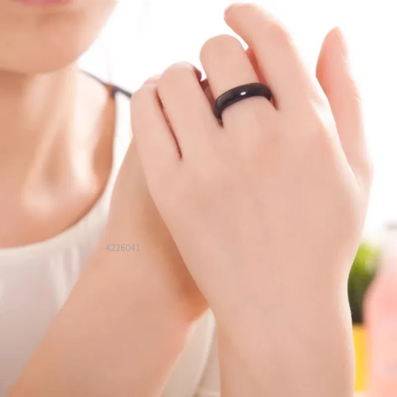 Main Stone Color: black - Natural Chalcedony Hand-carved Jade Ring Fashion Jewelry Gift Jade Rings Various Colors Lovers Gemstones Accessories Wholesale